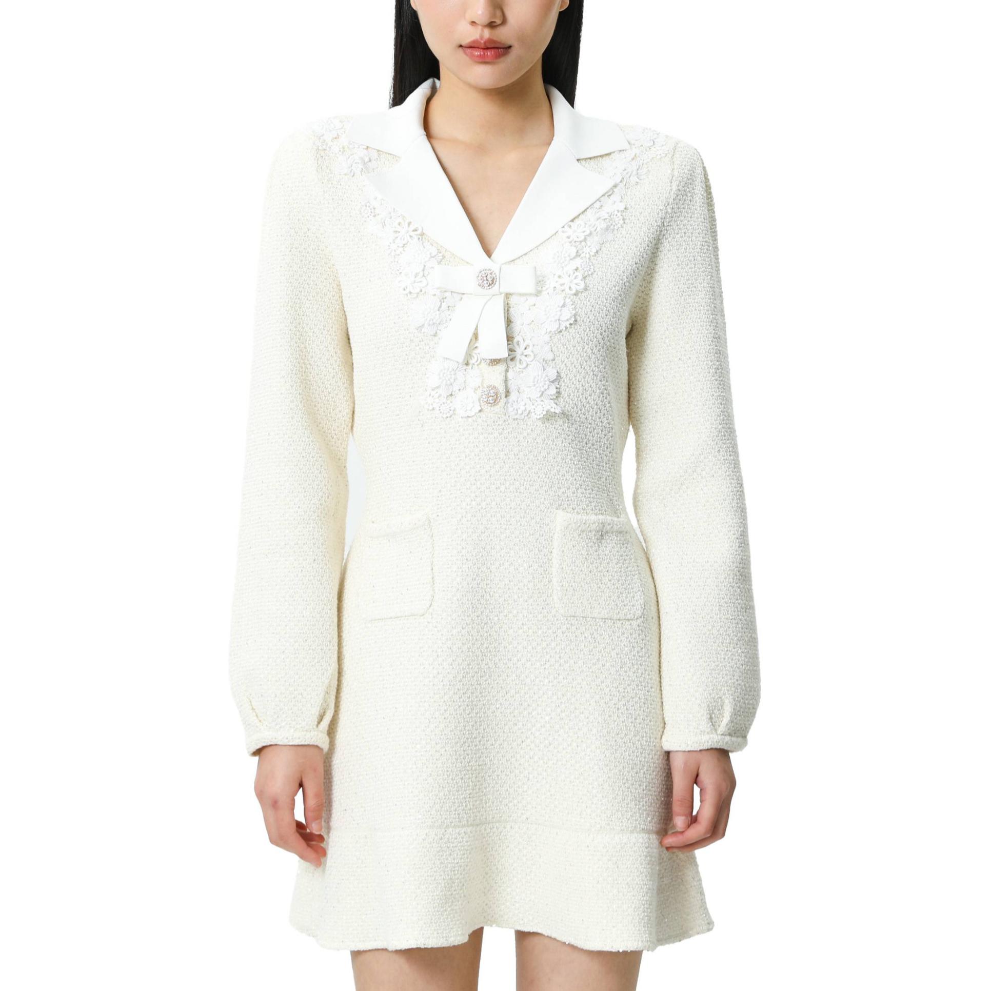 (Women) Self-Portrait  White Long Sleeve Dress with Solid Lapel & Multi-Pockets RS24-130S-C 圖 2