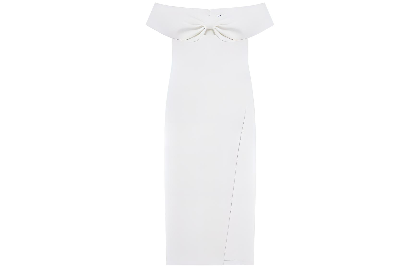 (Women) Self-Portrait  White Midi Dress Off-Shoulder Sleeveless Slim Fit Split Design SWF351Y12300