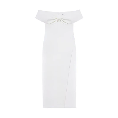 (Women) Self-Portrait White Midi Dress Off-Shoulder Sleeveless Slim Fit Split Design SWF351Y12300