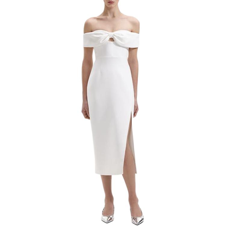 (Women) Self-Portrait  White Midi Dress Off-Shoulder Sleeveless Slim Fit Split Design SWF351Y12300 圖 3