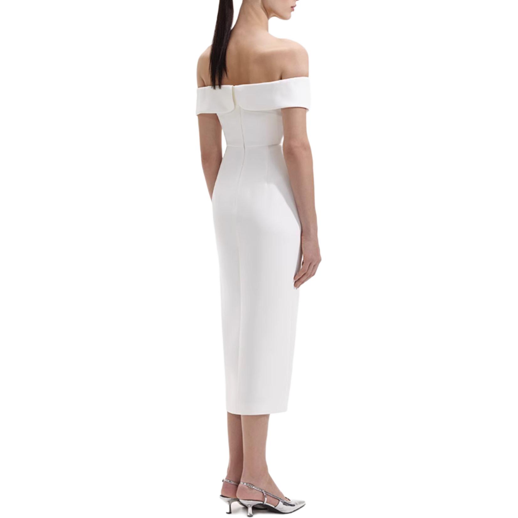 (Women) Self-Portrait  White Midi Dress Off-Shoulder Sleeveless Slim Fit Split Design SWF351Y12300 圖 4