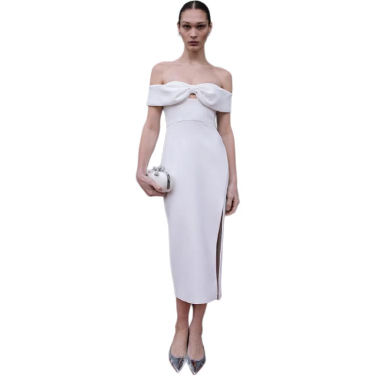 (Women) Self-Portrait  White Midi Dress Off-Shoulder Sleeveless Slim Fit Split Design SWF351Y12300 圖 5