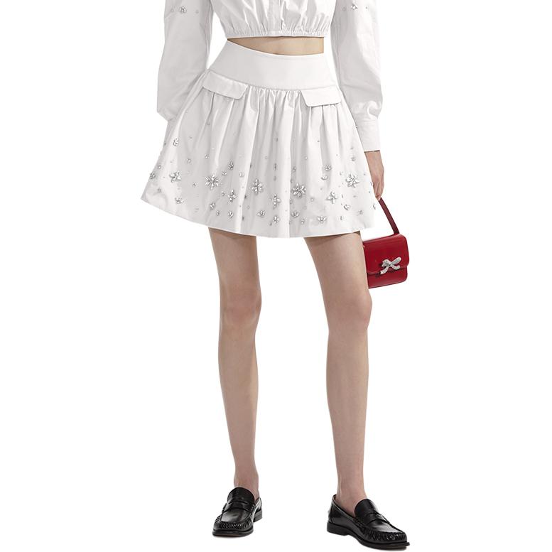 (Women) Self-Portrait  White Pleated Utility Mini Skirt Casual Wear. SWF353Q00900