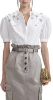 (Women) Self-Portrait White Puff Sleeve Shirt with Rhinestone Details and Collar. SWF353C00400 (Women) Self-Portrait White Puff Sleeve Shirt with Rhinestone Details and Collar. SWF353C00400