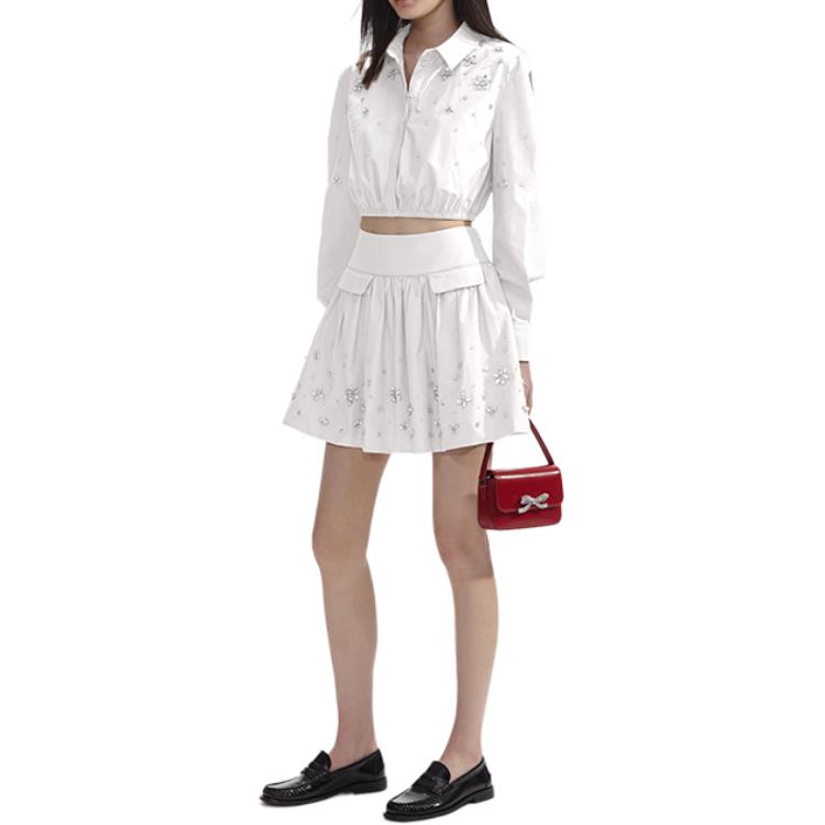 Lookbook (W) Self-Portrait 白色泡泡袖襯衫帶水晶領細節 SWF353C01100