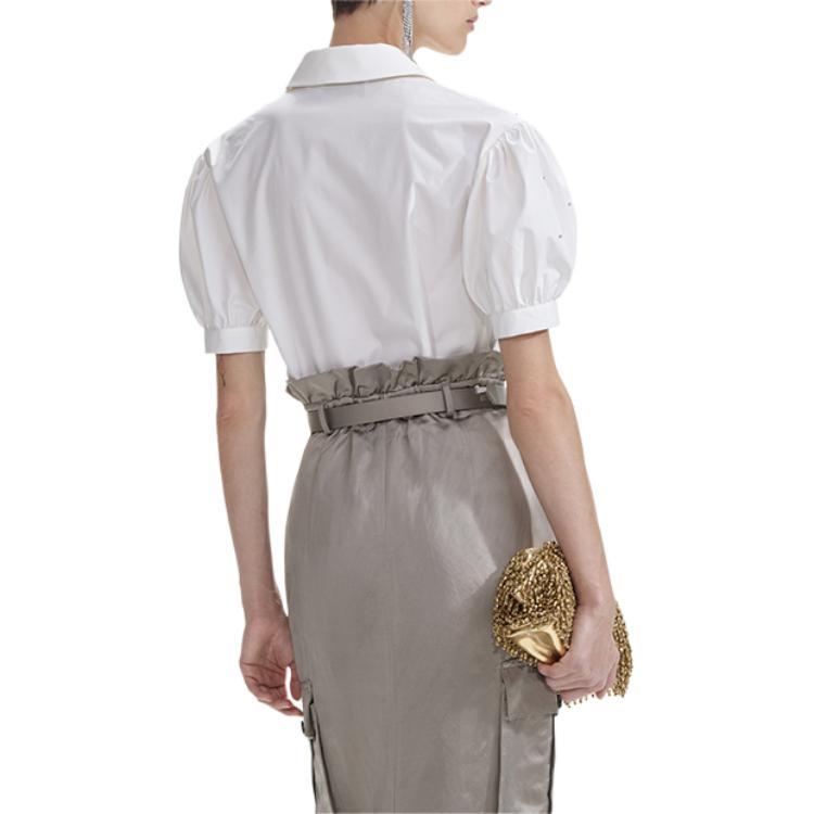 Shop (W) Self-Portrait 白色泡泡袖襯衫鑲嵌水晶細節及領口裝飾。 SWF353C00400