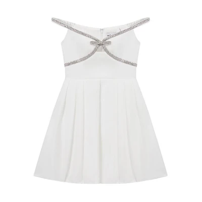 (Women) Self-Portrait White Sleeveless Cutout Rhinestone Chain Dress SWF351Y01000