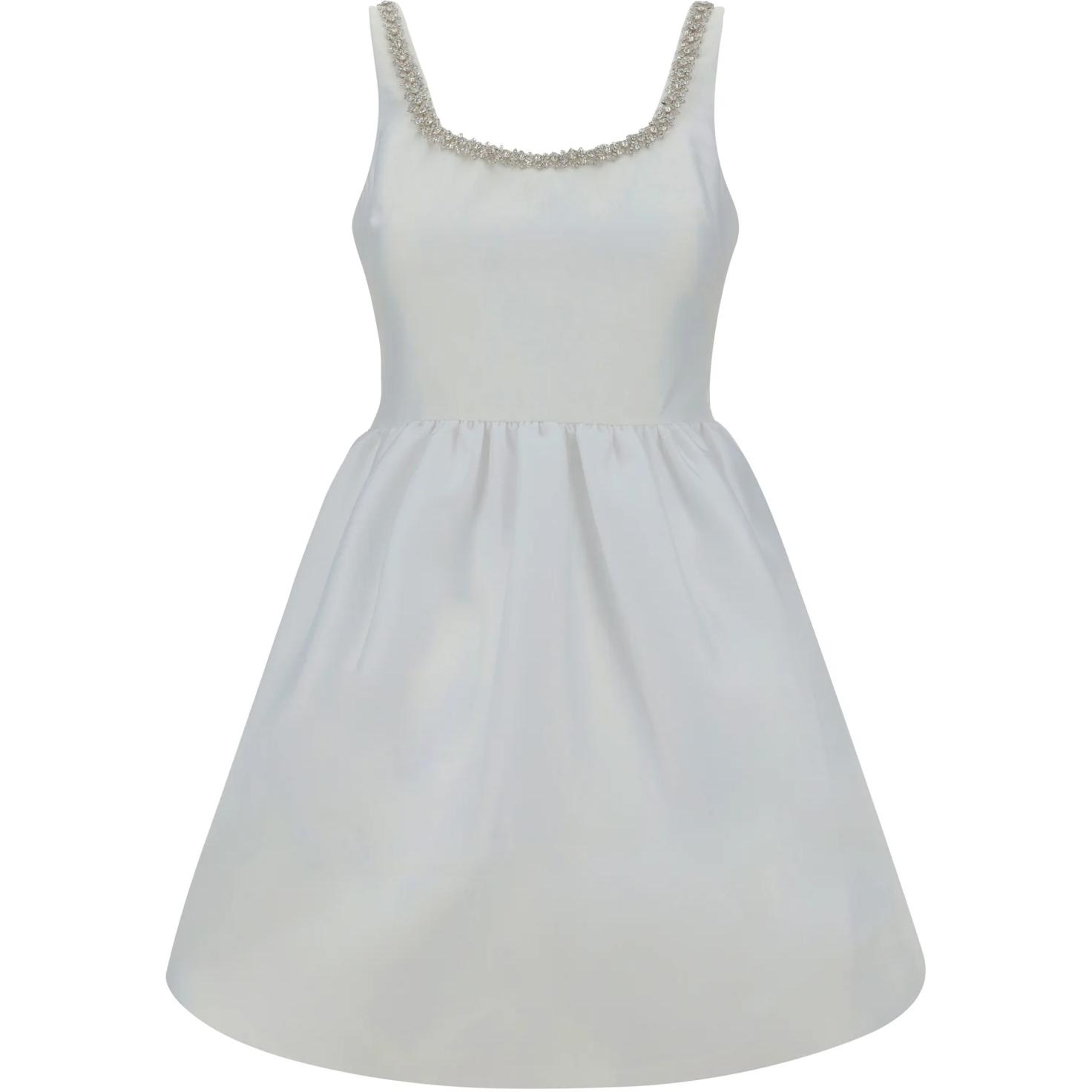 (Women) Self-Portrait  White Sleeveless Square Neck Mini Dress PF24096SWHITE