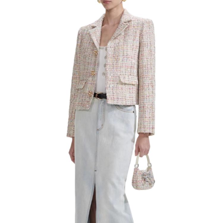 Lookbook (W) セルフポートレート ホワイトツイード 長袖ボタン閉じブレザー SWF353T00400