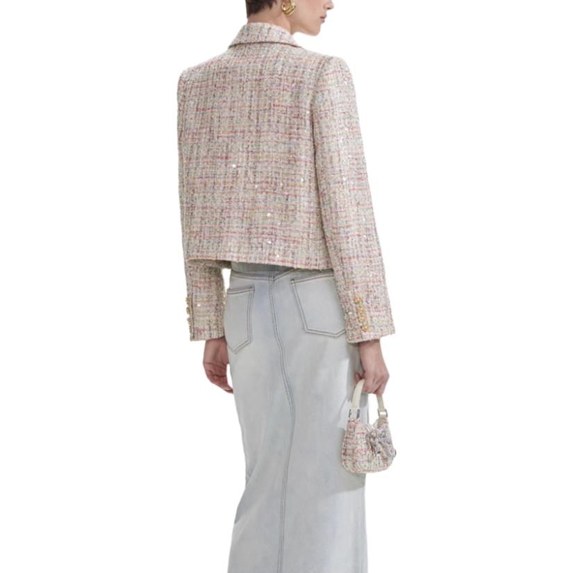 Shop (W) セルフポートレート ホワイトツイード 長袖ボタン閉じブレザー SWF353T00400