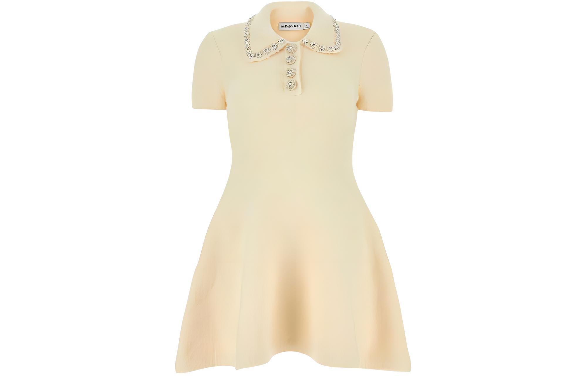(Women) Self-Portrait  Yellow Short-Sleeve Slim Fit Mini Dress with Collar. RS24129SCCREAM