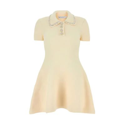 (Women) Self-Portrait Yellow Short-Sleeve Slim Fit Mini Dress with Collar. RS24129SCCREAM
