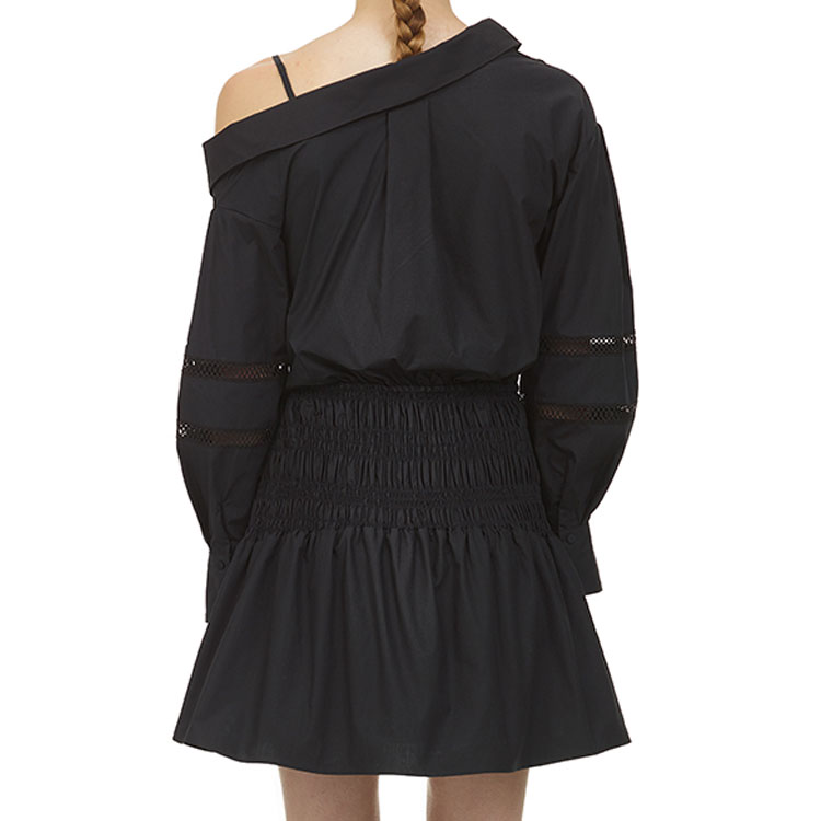 (Women) Self-Portrait Asymmetric Off-Shoulder Polo Strap Pleated A-Line Dress - Black SWF202Y12100 圖 3