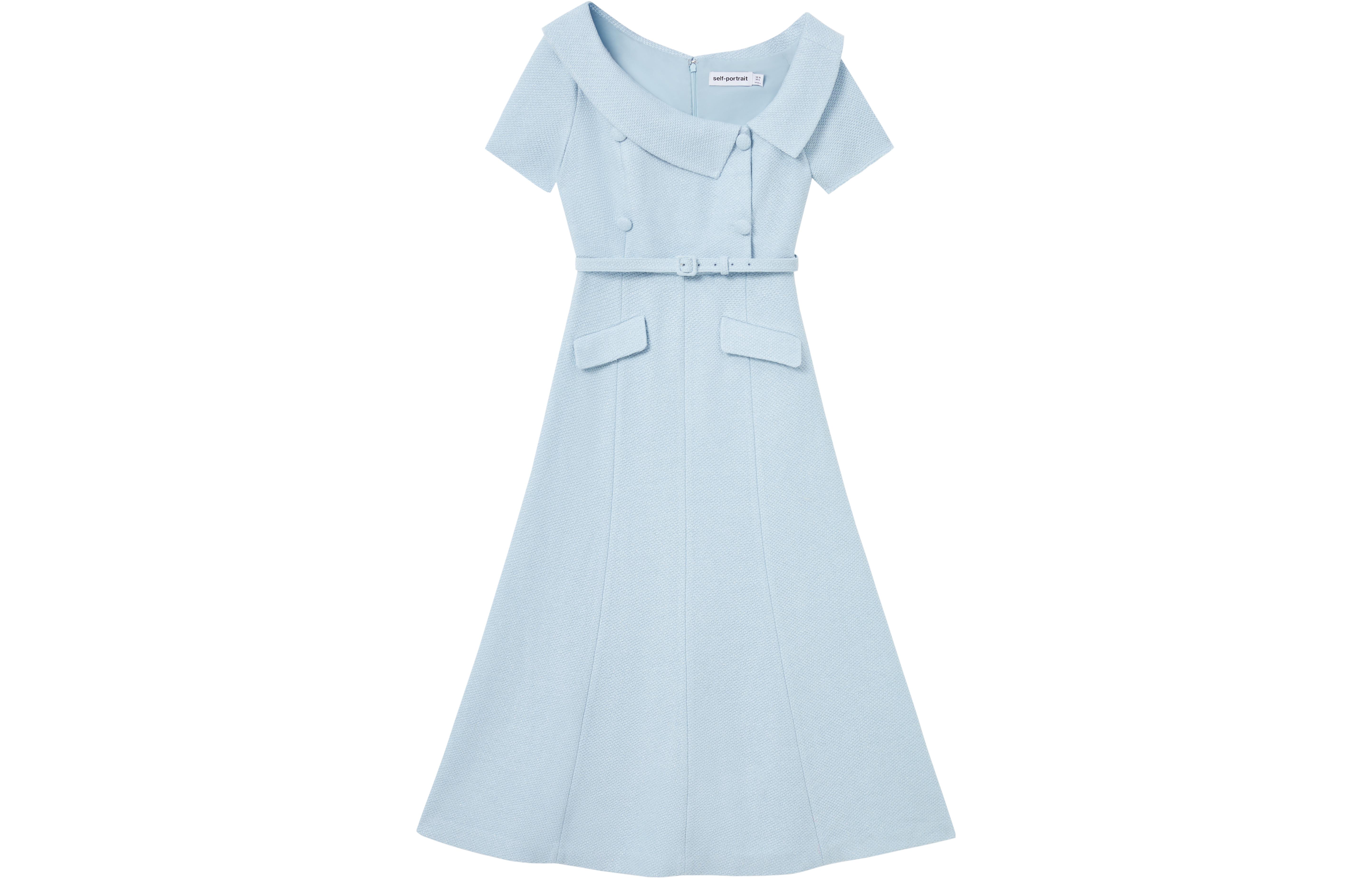 (Women) Self-Portrait Asymmetrical Off-Shoulder Midi Dress Misty Blue SWF343Y04200531 圖 2