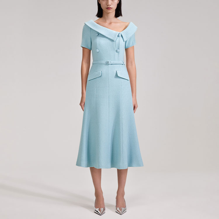 (Women) Self-Portrait Asymmetrical Off-Shoulder Midi Dress Misty Blue SWF343Y04200531 圖 3