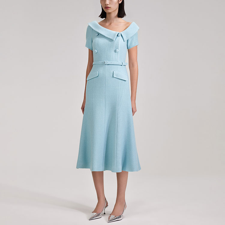 (Women) Self-Portrait Asymmetrical Off-Shoulder Midi Dress Misty Blue SWF343Y04200531 圖 5