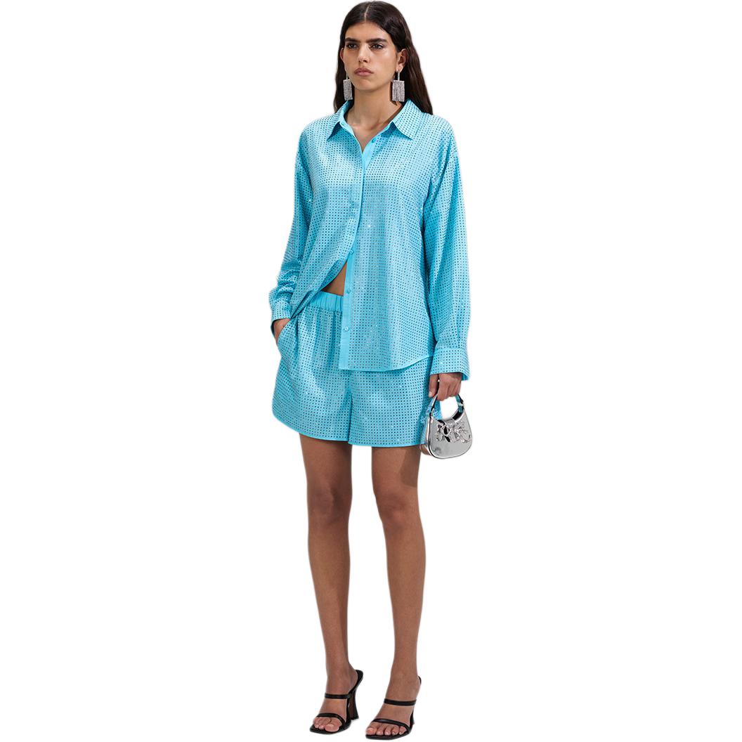 Purchase (W) Self-Portrait 天藍色珠飾多用垂墜立領長袖襯衫 女款 SWF341C01700