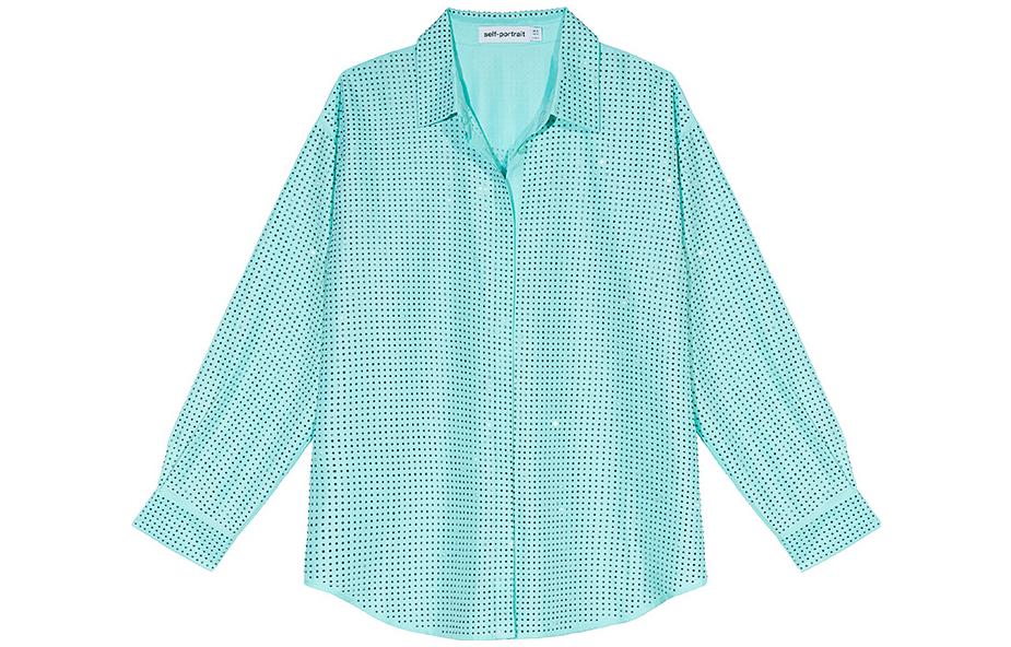 (Women) Self-Portrait Beaded Loose Long Sleeve Cardigan Shirt Women Mint Green. SWF341C01800