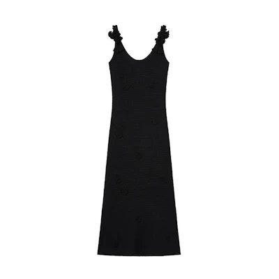(Women) Self-Portrait Black Embroidered Midi Mermaid Sleeveless Dress for Women. SWF352M07300