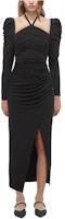 (Women) Self-Portrait Black Halterneck Ruched Waist Slit Long Sleeve Maxi Dress for Women SWF324Y15300 (Women) Self-Portrait Black Halterneck Ruched Waist Slit Long Sleeve Maxi Dress for Women SWF324Y15300