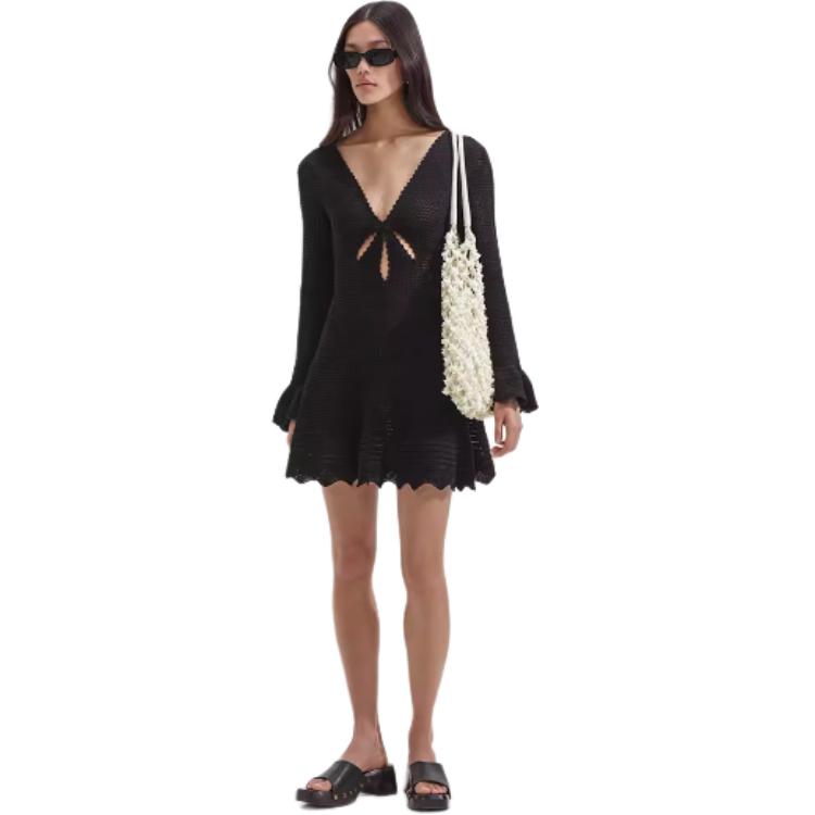 (Women) Self-Portrait Black Knitted V-Neck Bow Bell-Sleeve Long-Sleeve Dress Women SWF352M07000 圖 4