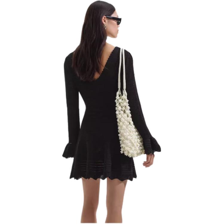(Women) Self-Portrait Black Knitted V-Neck Bow Bell-Sleeve Long-Sleeve Dress Women SWF352M07000 圖 5