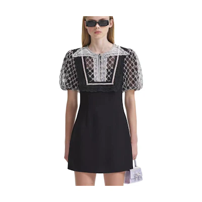 (Women) Self-Portrait Black Lace Sequin Puff Sleeve Short Elegant Party Dress for Women SWF344Y15200911