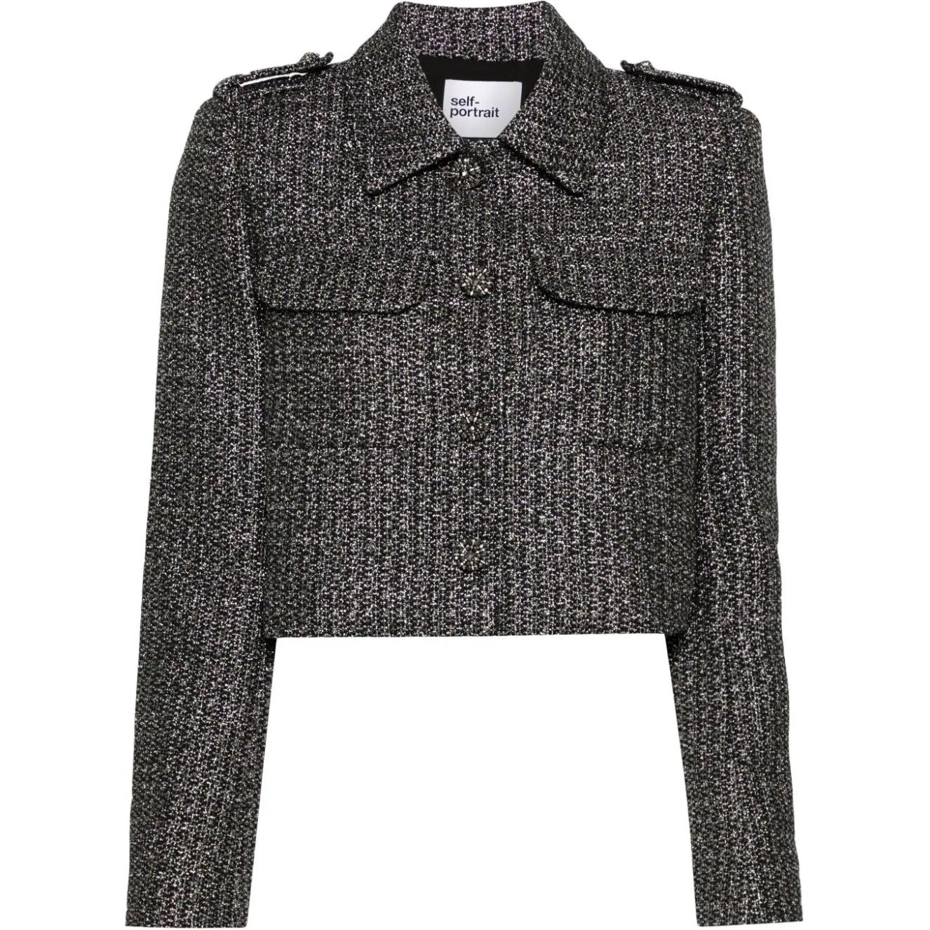 (Women) self-portrait Black Metal Collar Long Sleeve Jacket with Button Design AW24060JBBLACK 圖 2