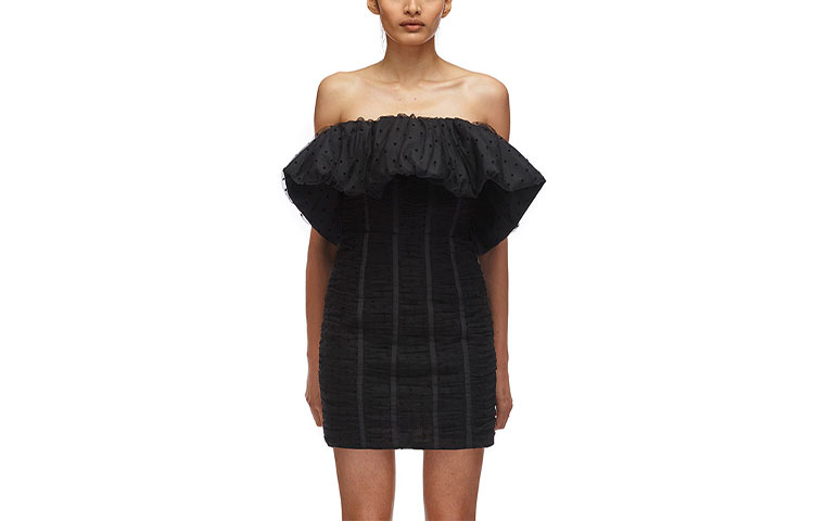 Order (W) Self-Portrait 黑色波點無袖皺褶貼身中長連身裙 女款 SWF321Y01800