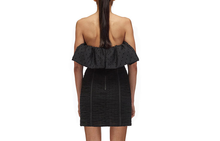 Lookbook (W) Self-Portrait 黑色波點無袖皺褶貼身中長連身裙 女款 SWF321Y01800