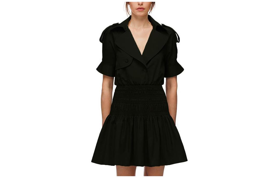 (Women) Self-Portrait Black Short-Sleeve Trench Style Belted Midi Dress for Women SWF322Y07200