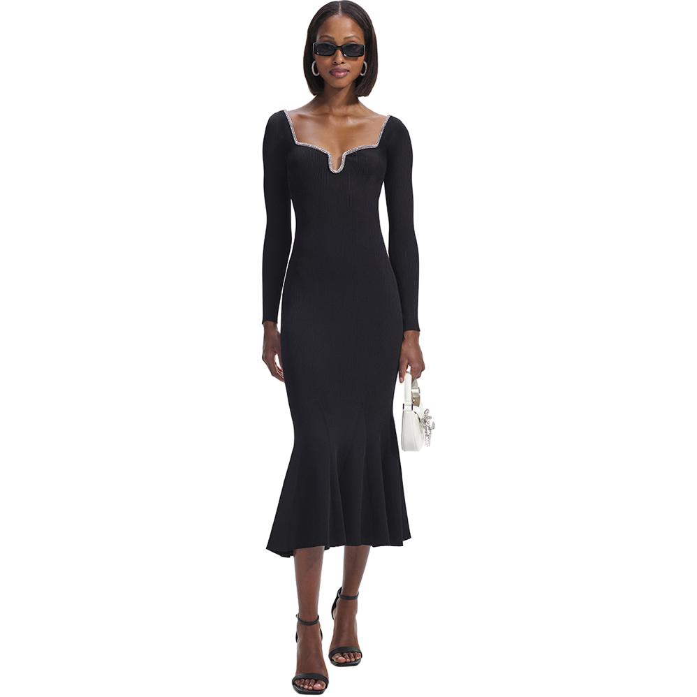 (Women) Self-Portrait Black U-Neck Long-Sleeve Mermaid Knit Dress with Iris Detailing. SWF351M01900 圖 3