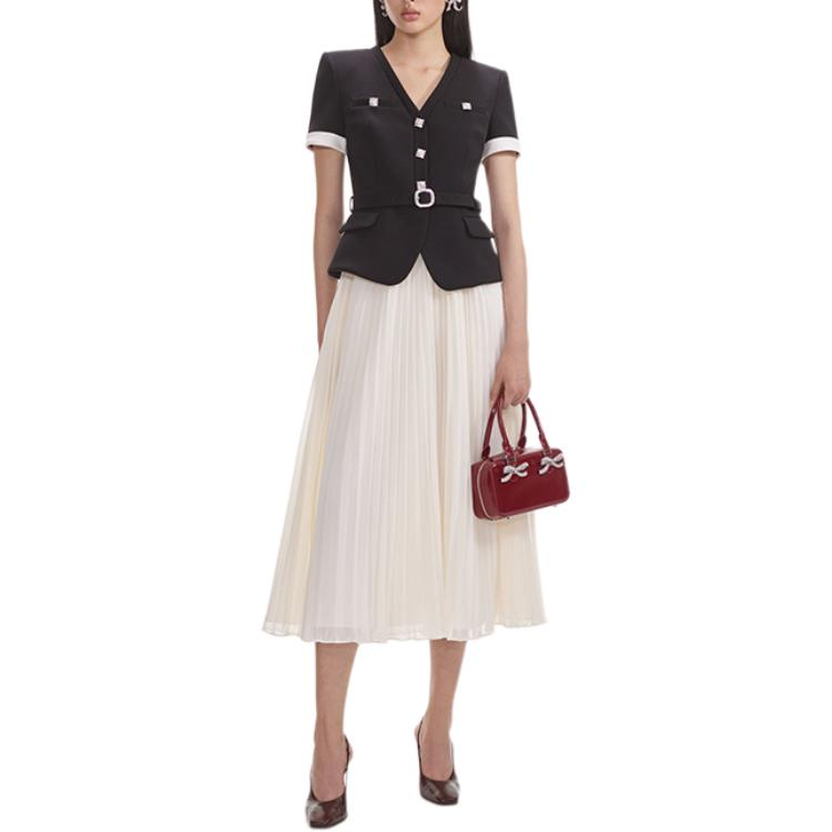 (Women) Self-Portrait Black White V-Neck Midi Dress for Women. SWF354Y11600 圖 2