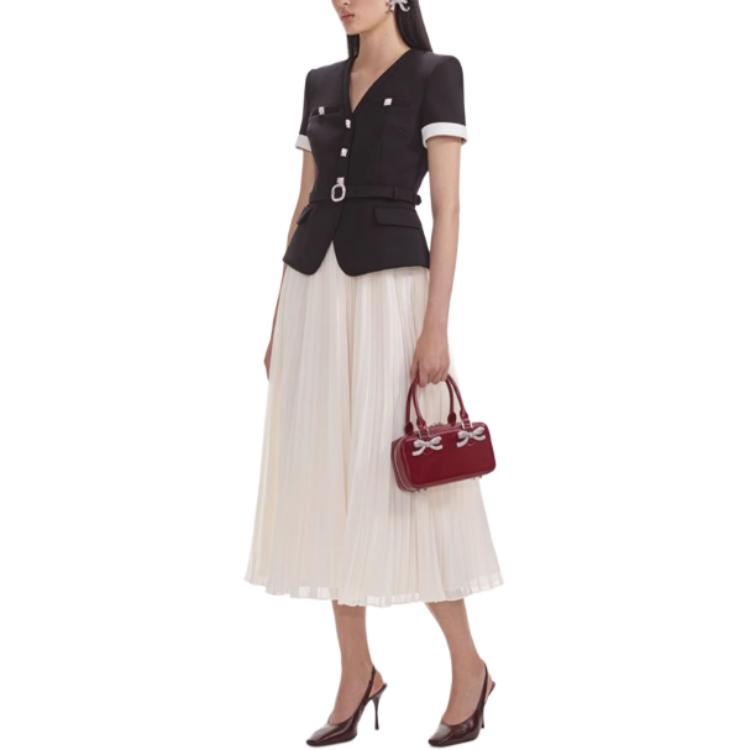 (Women) Self-Portrait Black White V-Neck Midi Dress for Women. SWF354Y11600 圖 3