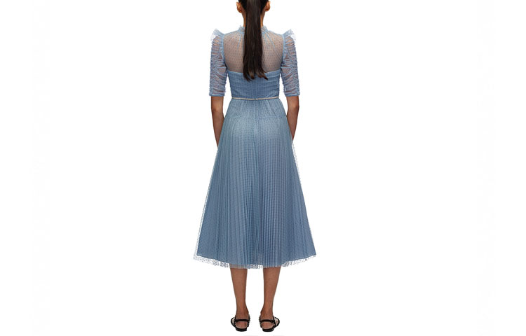 (Women) Self-Portrait Blue Polka Dot Pleated Mesh Long Dress - Elegant and Slimming Design SWF321Y01100 圖 3