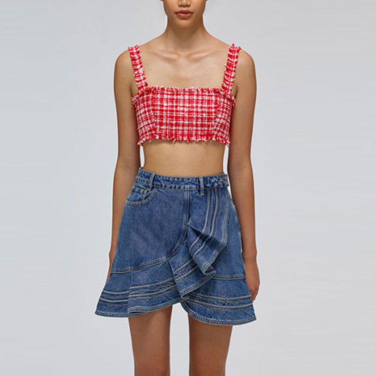 (Women) Self-Portrait Blue Ruffled Asymmetrical Denim Mini Skirt for Women. SWF332Q01600 圖 4