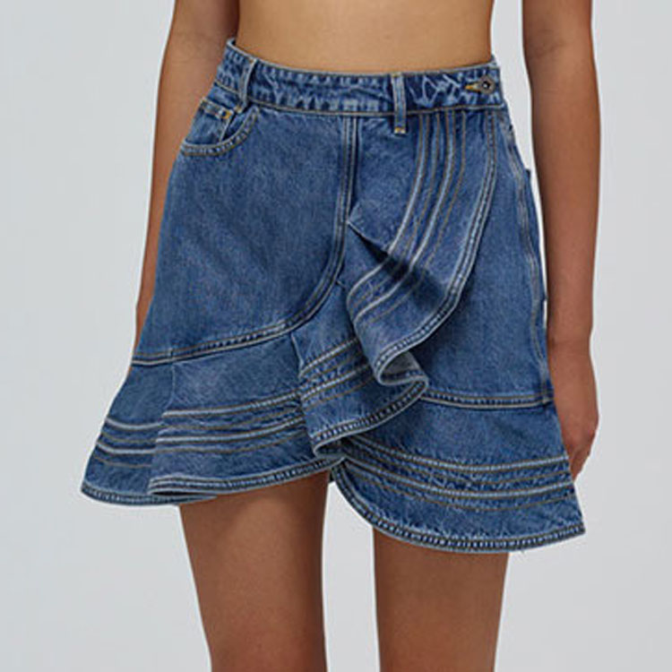 (Women) Self-Portrait Blue Ruffled Asymmetrical Denim Mini Skirt for Women. SWF332Q01600 圖 5
