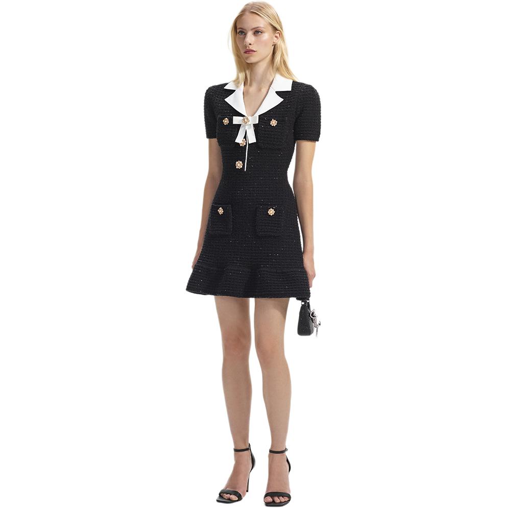 (Women) Self-Portrait Bow Button Knit Short Sleeve Dress  Classic Black SWF351M00100 圖 5