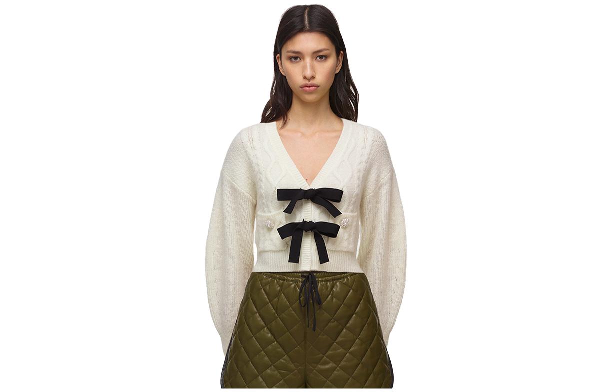 Order (W) Self-Portrait 蝴蝶結V領長袖針織上衣 女款 象牙白 SWF325M08200