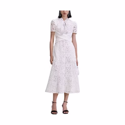 (Women) Self-Portrait Bow Lace Slim Evening Gown Elegant Princess Long Short-Sleeve Dress. SWF343Y04500
