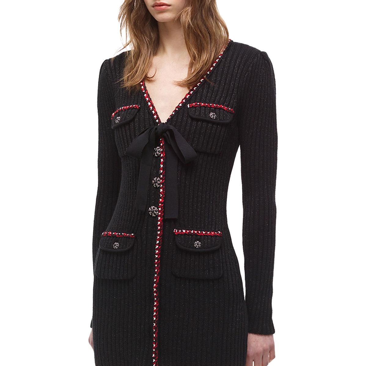 (Women) Self-Portrait Bowknot Knit Slim Fit V-neck Elegant Long Sleeve Party Dress SWF325M12100 圖 4