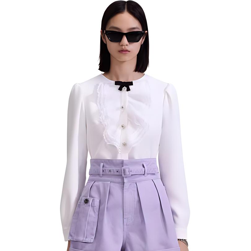 (Women) Self-Portrait Bowknot Lace Sweet Style Long Sleeve White Blouse for Women. SWF343C00200