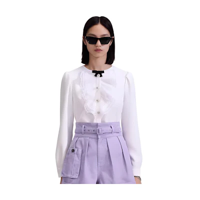 (Women) Self-Portrait Bowknot Lace Sweet Style Long Sleeve White Blouse for Women. SWF343C00200