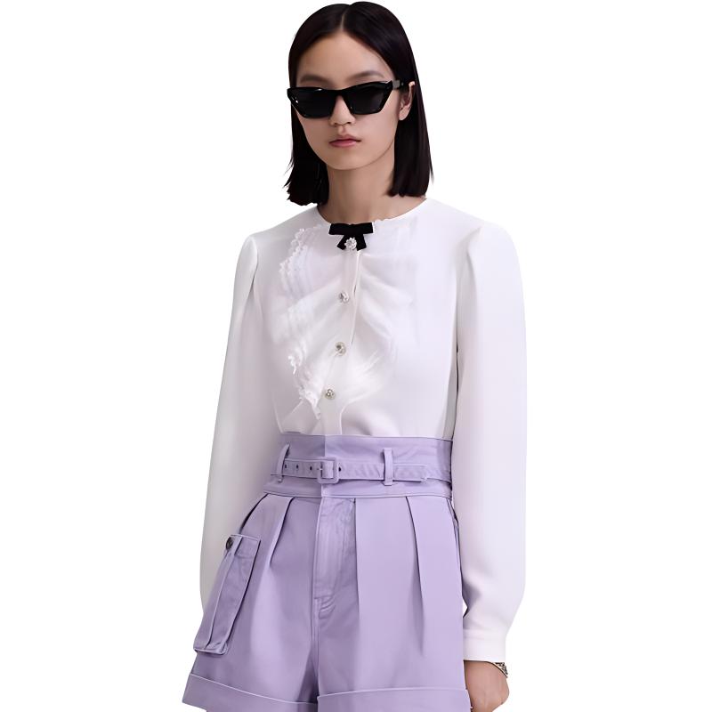 Shop (W) Self-Portrait 蝴蝶結蕾絲甜美風格長袖白色襯衫女裝 SWF343C00200