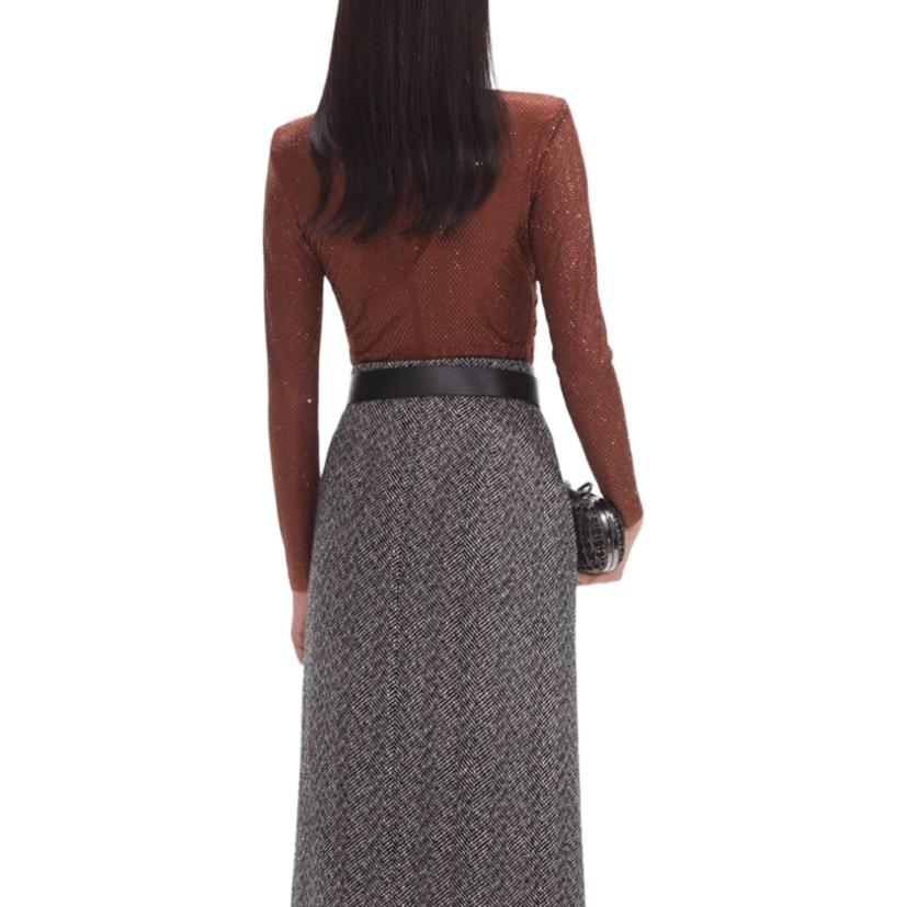 Shop (W) Self-Portrait 棕色水鑽網紗長袖修身T恤 SWF354C01800