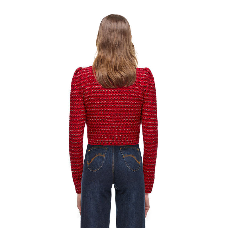 Shop (W) Self-Portrait 酒紅色蝴蝶結長袖粗花呢短款開襟外套女裝 SWF325M15700