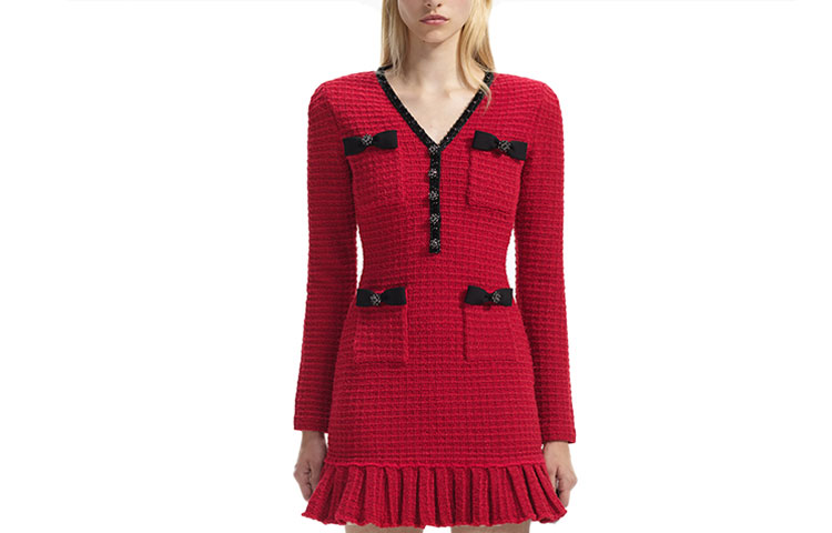 (Women) Self-Portrait Burgundy Long Sleeve V-Neck Wedding Bridesmaid Dress Women SWF351M01500