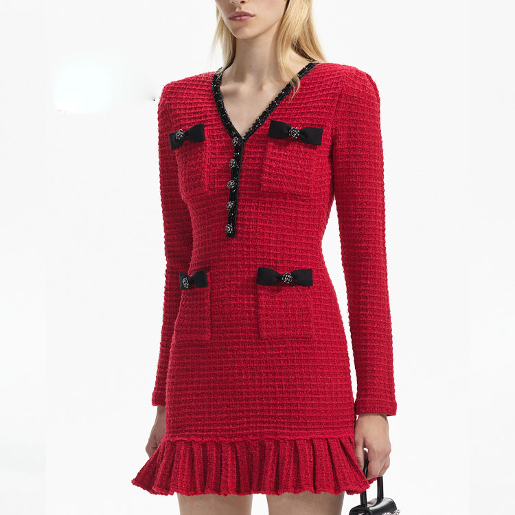 (Women) Self-Portrait Burgundy Long Sleeve V-Neck Wedding Bridesmaid Dress Women SWF351M01500 圖 4