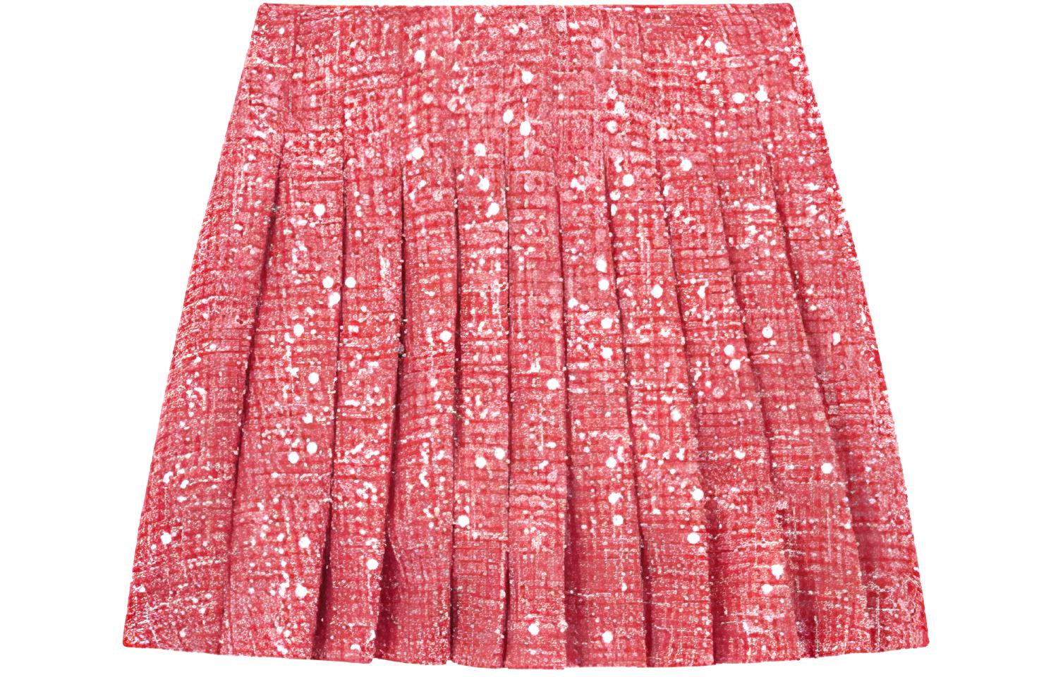 (Women) Self-Portrait Burgundy Sequin Pleated Mini Skirt for Women. SWF351Q00300