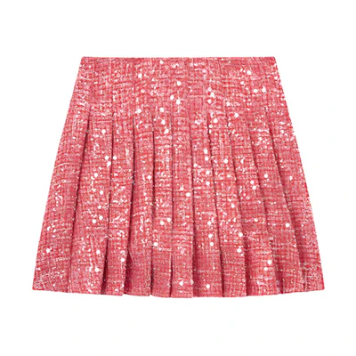 (Women) Self-Portrait Burgundy Sequin Pleated Mini Skirt for Women. SWF351Q00300